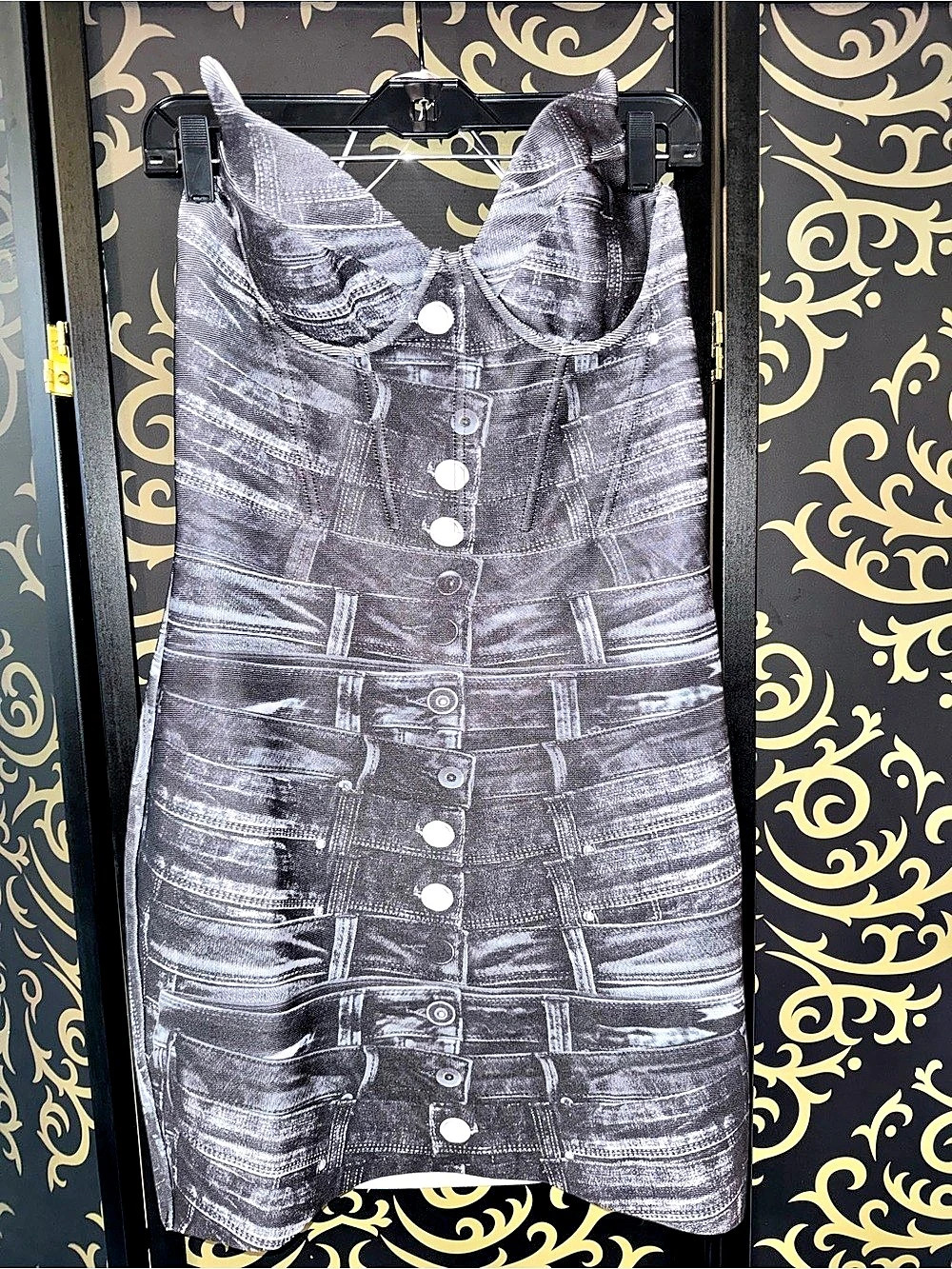 Fashion Nova Valery Bandage Mini Dress Denim Print Mini Dress Black & White Size - Picture 3 of 6